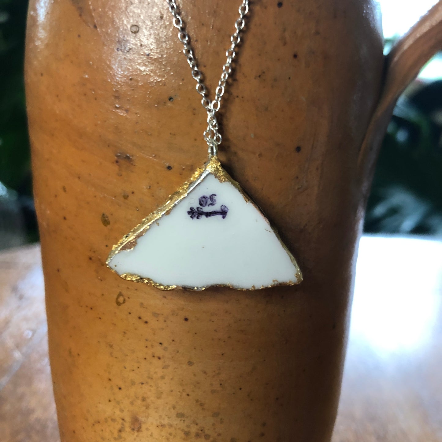 Broken Pottery Artisan Made Pendant Style House Rose Garden Made In Japan Plate Handcrafted Necklace 1.5in x 1in