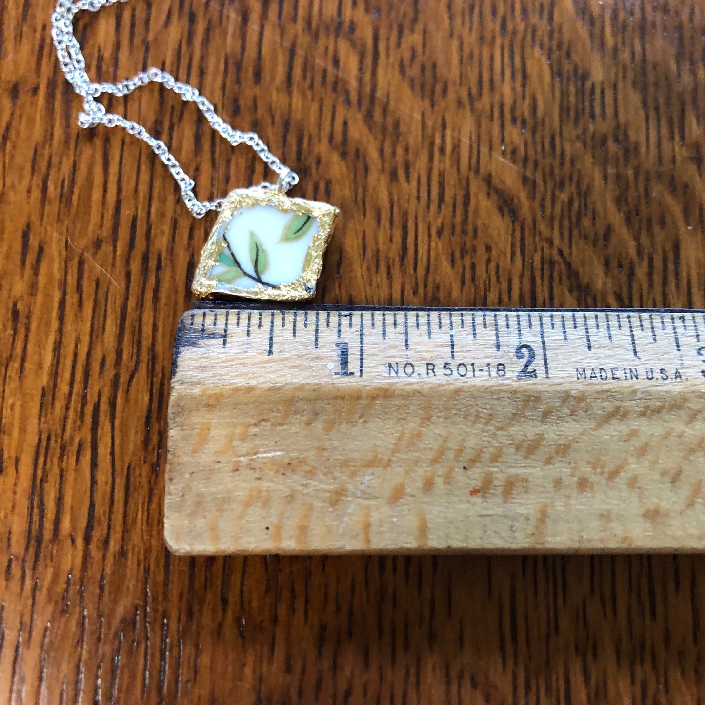 Broken Pottery Artisan Made Pendant Aladdin Fine China Fantasia Occupied Japan Plate Handcrafted Necklace 3/4in x 5/8in