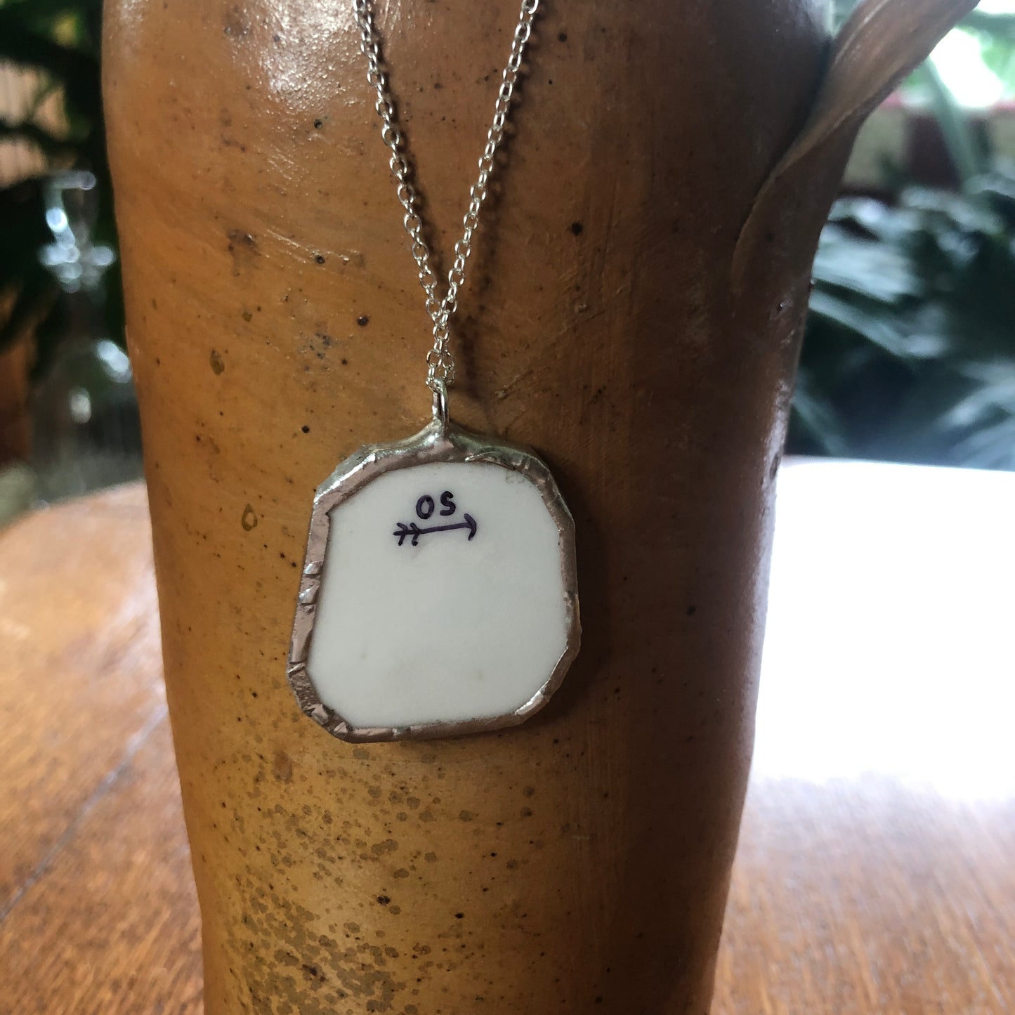 Broken Pottery Artisan Made Apple And Blossom Pendent Eagle China Austria Plate Handcrafted Necklace 1.25in x 1 3/8in