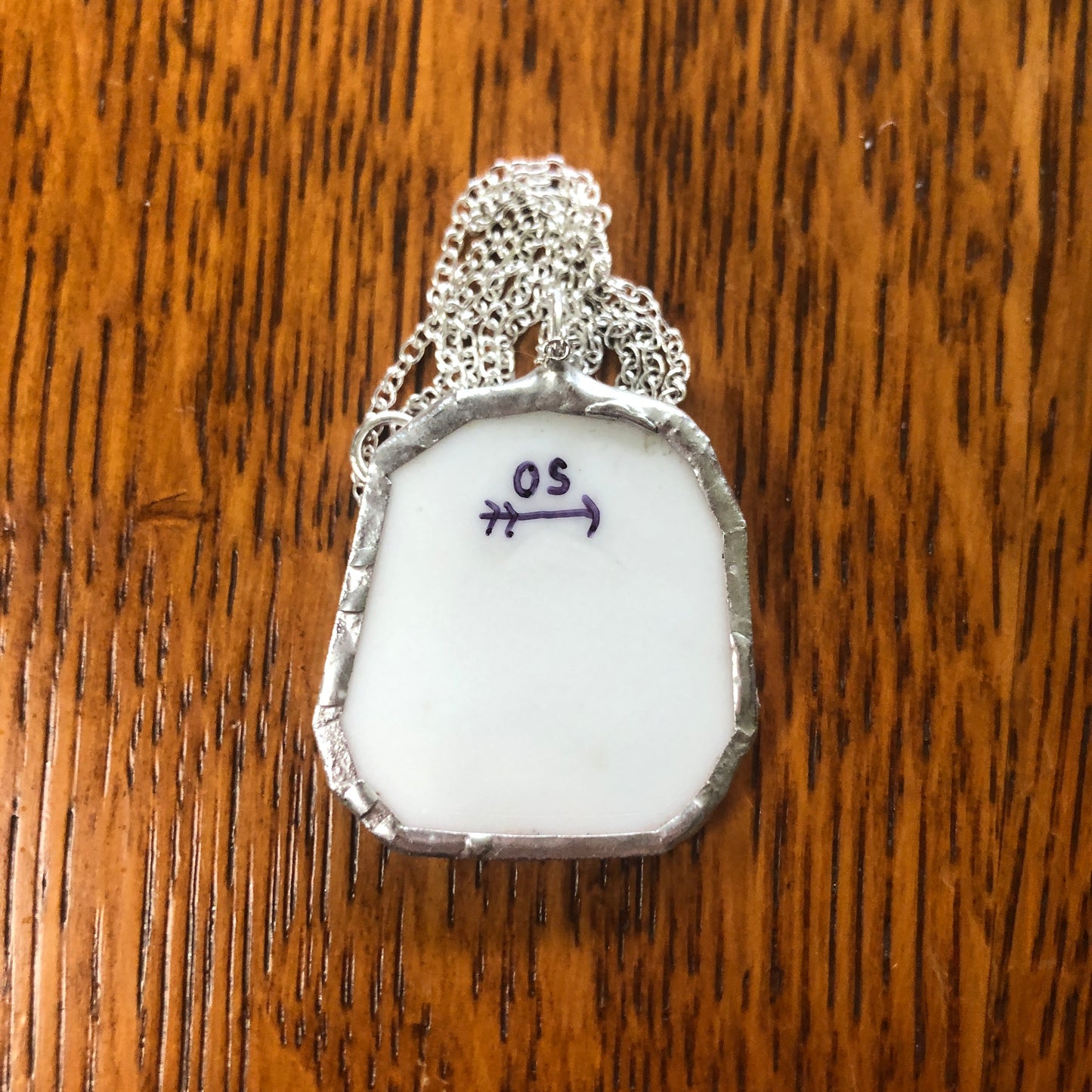 Broken Pottery Artisan Made Apple And Blossom Pendent Eagle China Austria Plate Handcrafted Necklace 1.25in x 1 3/8in