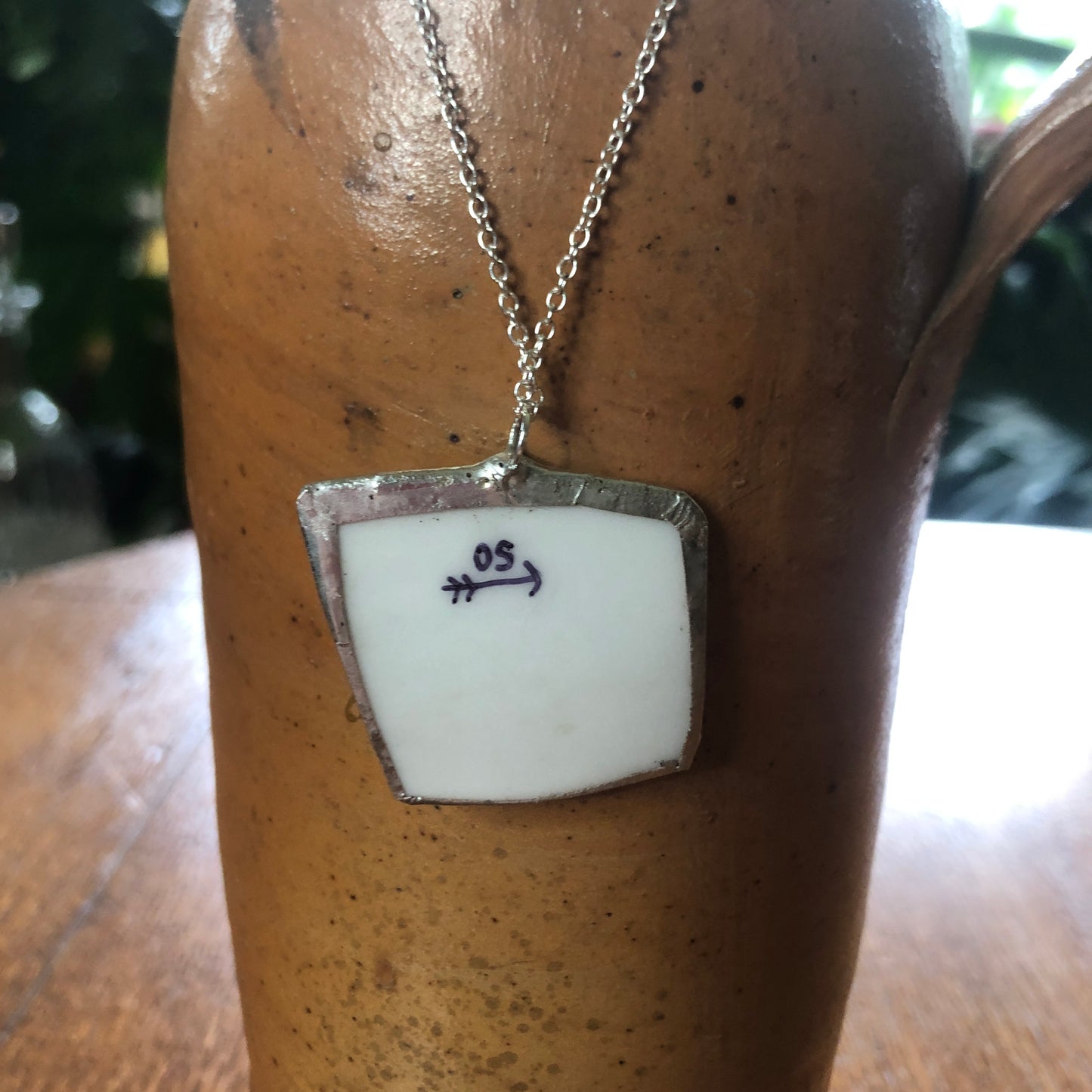 Broken Pottery Artisan Made Plum Pendent J & C Bavaria Plate Handcrafted Necklace 1 3/8in x 1.25in