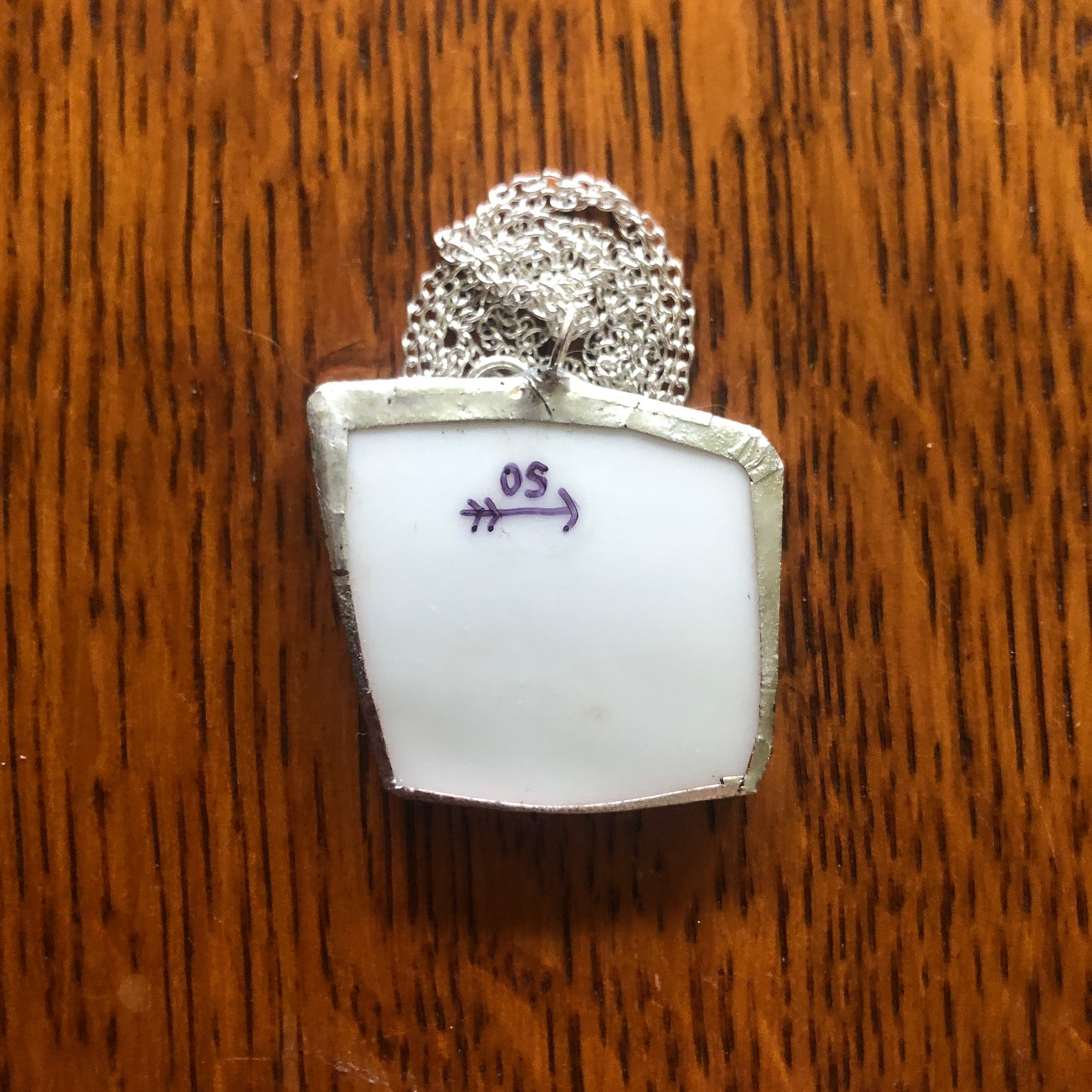 Broken Pottery Artisan Made Plum Pendent J & C Bavaria Plate Handcrafted Necklace 1 3/8in x 1.25in