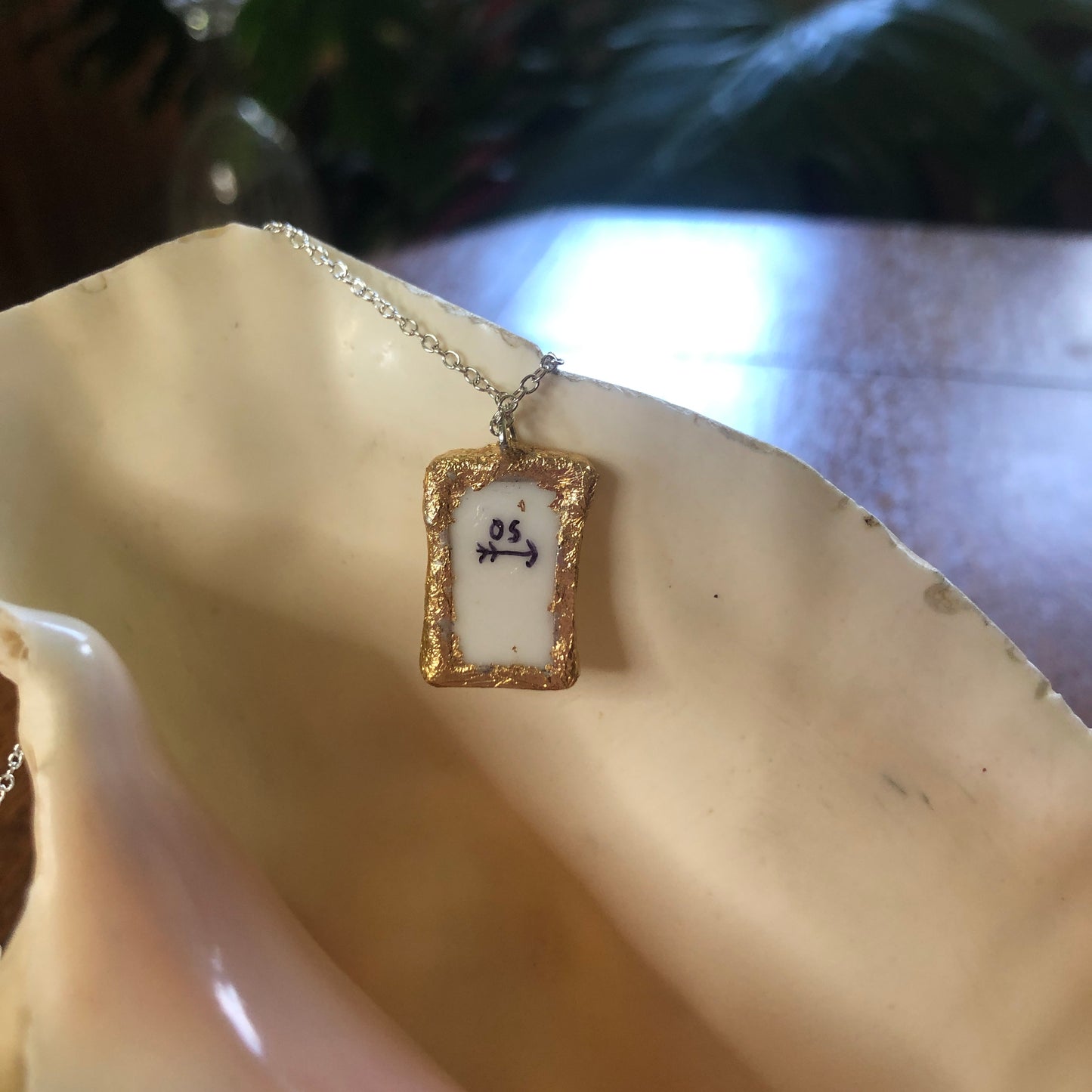 Broken Plate Artisan Made Pendant Corelle Butterfly Gold Plate Handcrafted Necklace 5/8in x 1in