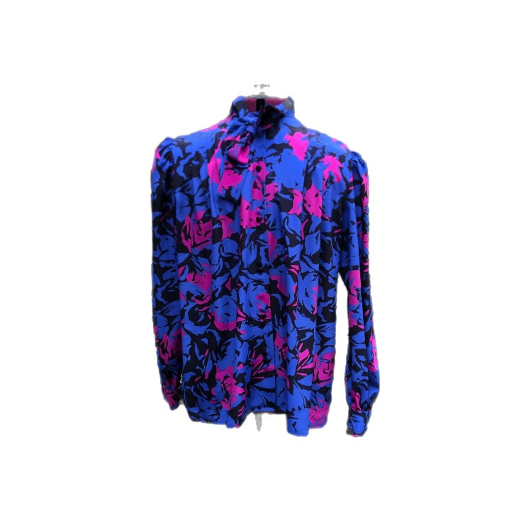 Blue and purple 1980’s vintage button up shirt adorable bow