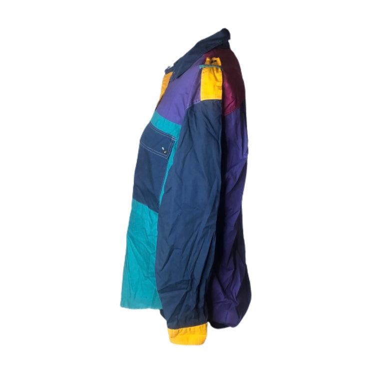 Styles To Go Brand 80’s Color Block Button Up Vibrant Yellow Purple Pink Teal