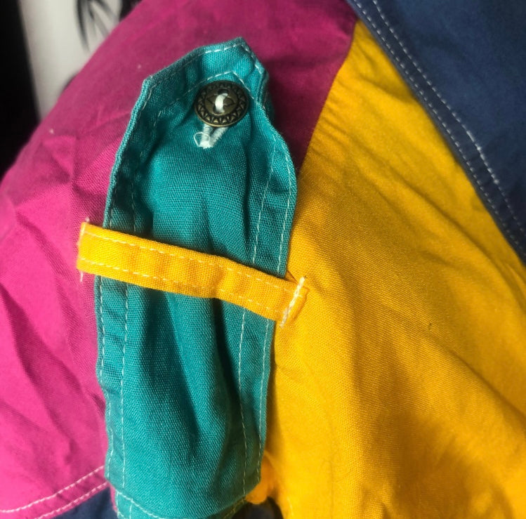 Styles To Go Brand 80’s Color Block Button Up Vibrant Yellow Purple Pink Teal