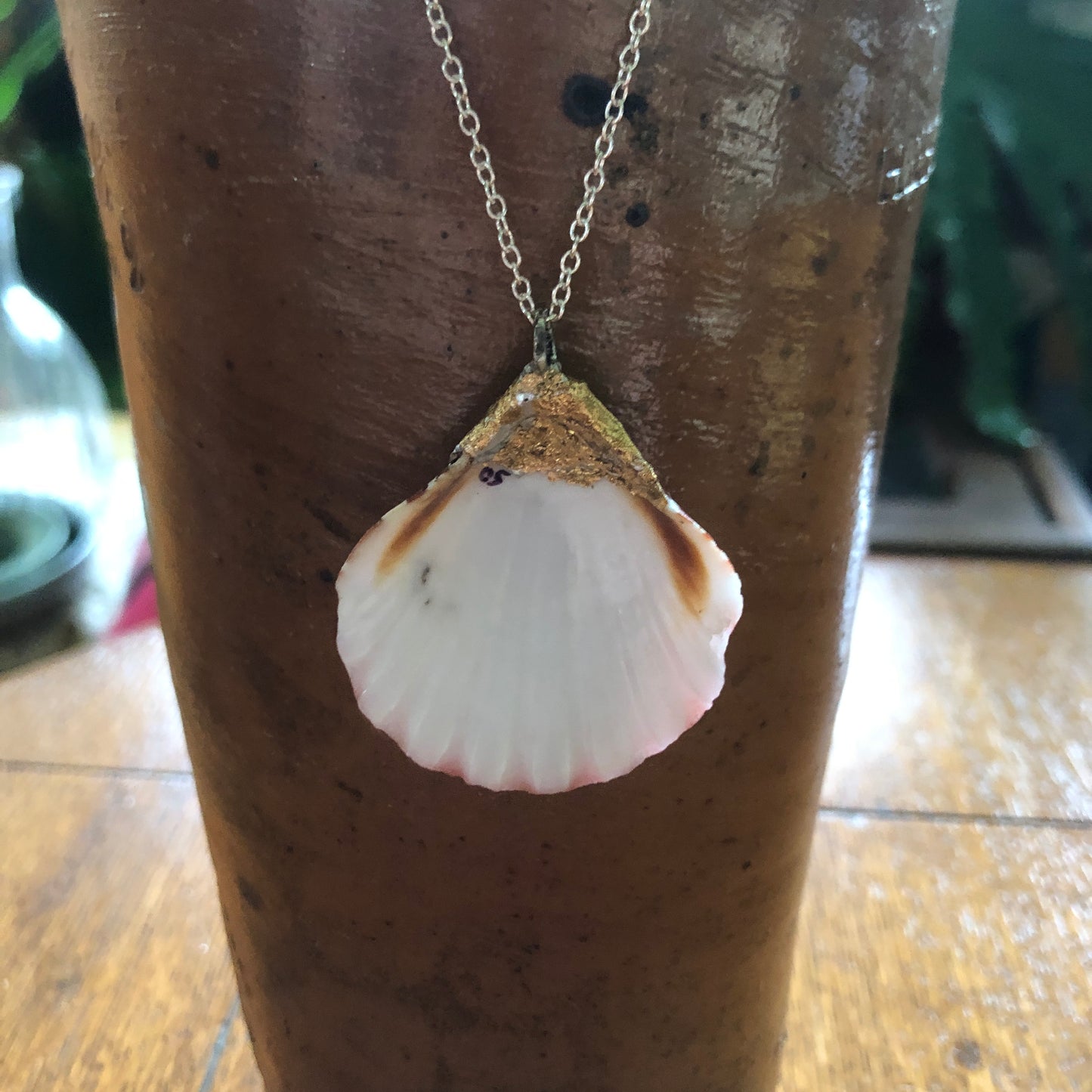 Pacific Pink Scallop Artisan Made Pendent Handcrafted Sea Shell Necklace 1.5in x 1.5in