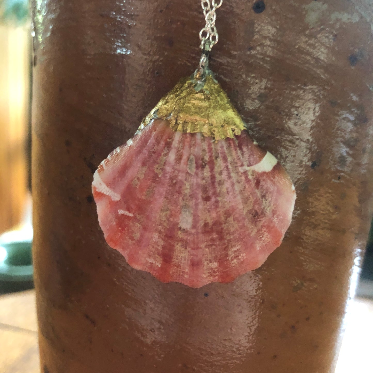 Pacific Pink Scallop Artisan Made Pendent Handcrafted Sea Shell Necklace 1.5in x 1.5in