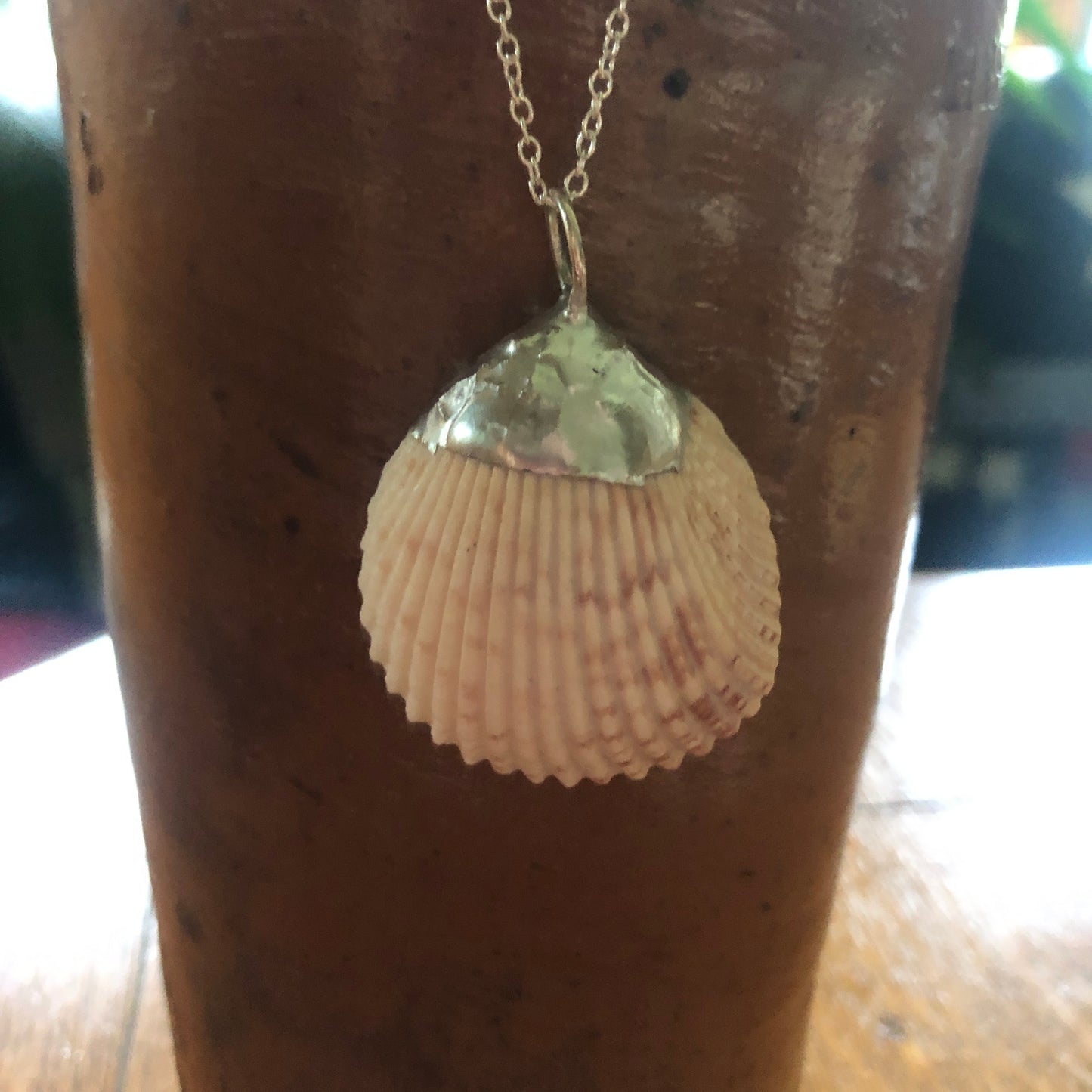 Scallop Shell Artisan Made Pendent Handcrafted Sea Shell Necklace 1 3/8in x 1 3/4in