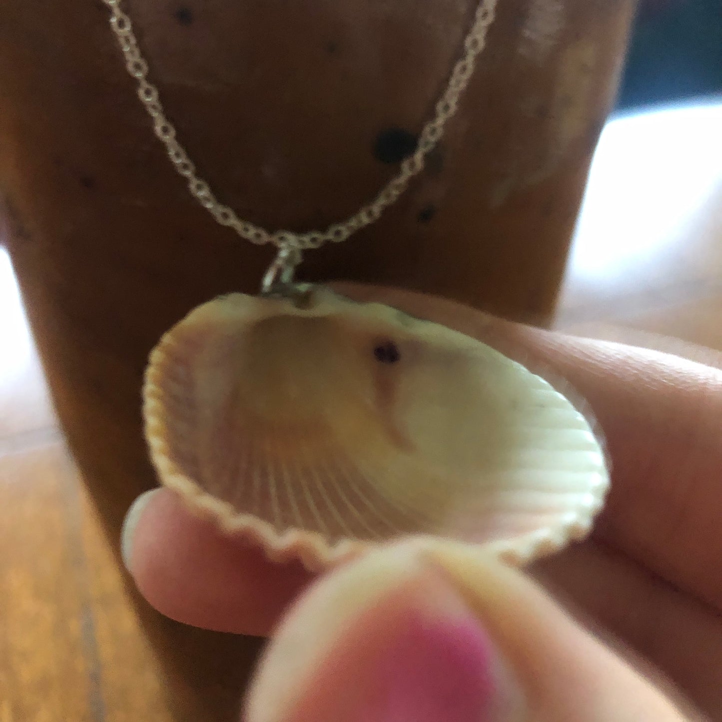 Scallop Shell Artisan Made Pendent Handcrafted Sea Shell Necklace 1 3/8in x 1 3/4in