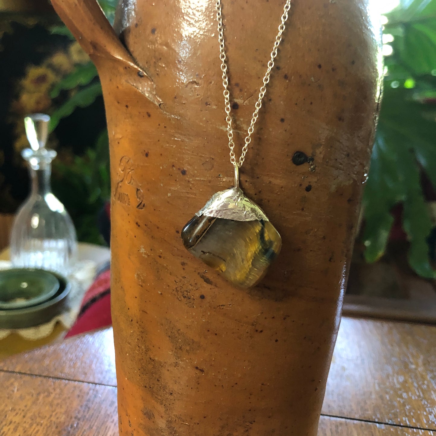 Artisan Made Rock Pendent So Beautiful Resembles a Tiger's Eye Handcrafted Necklace 1in x 1.25in