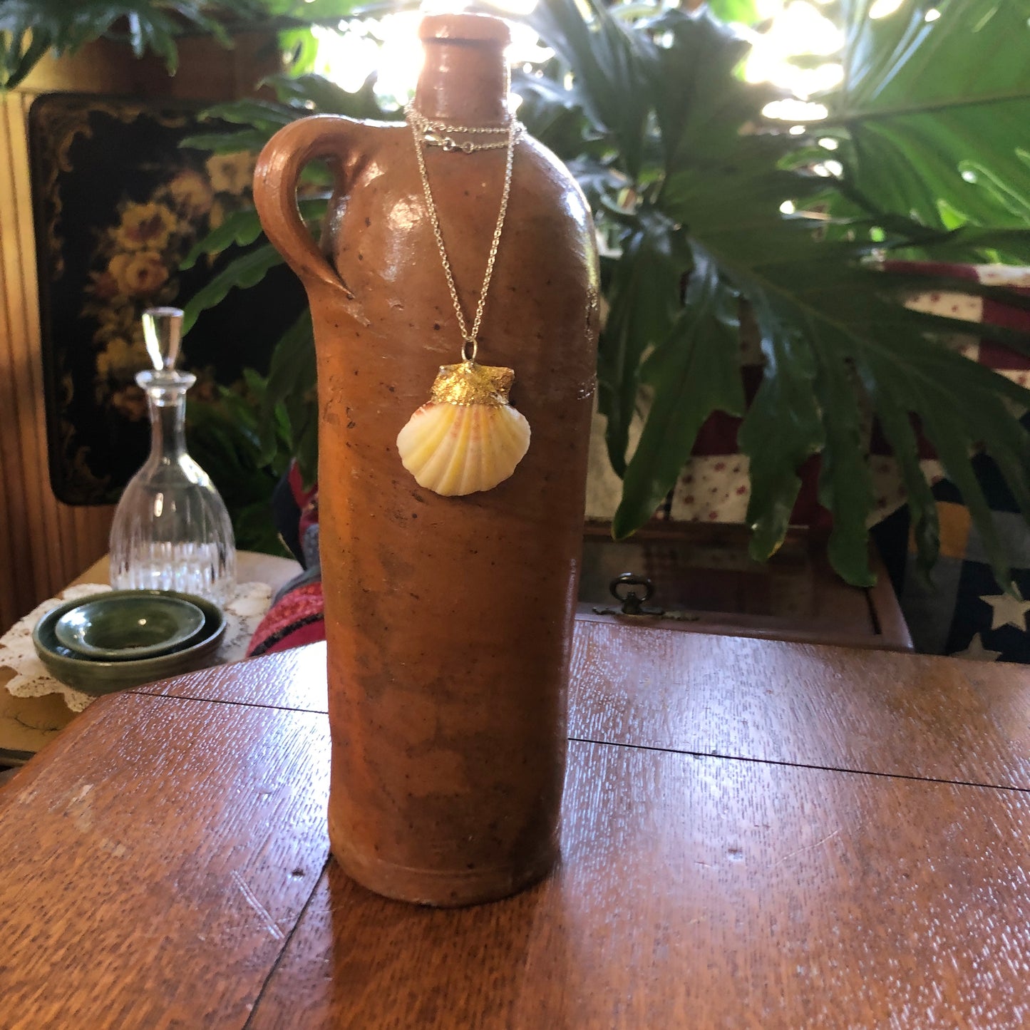 Light Yellow With a Touch of Pink Scallop Artisan Made Pendent Handcrafted Sea Shell Necklace 1 5/8in x 1 3/4in