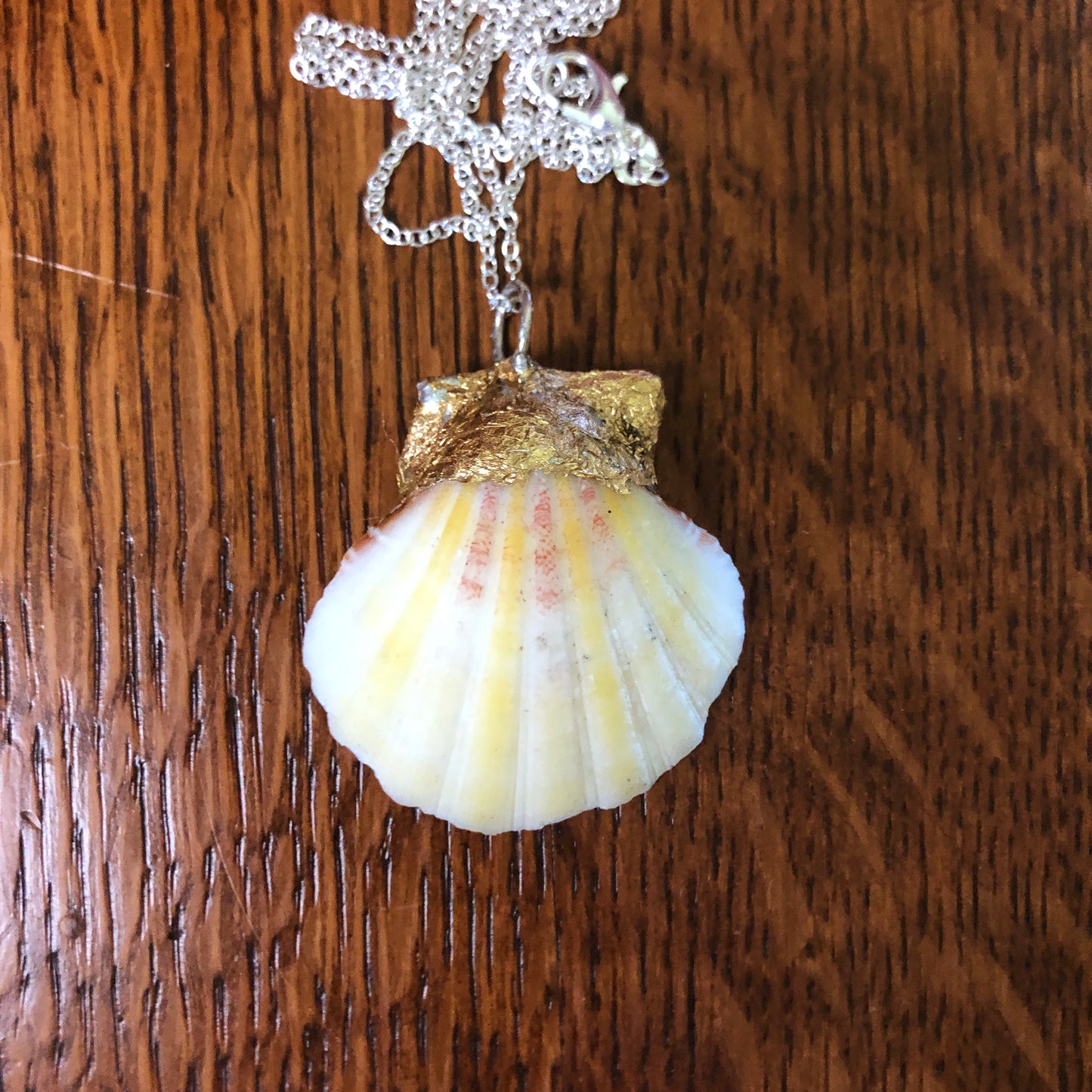 Light Yellow With a Touch of Pink Scallop Artisan Made Pendent Handcrafted Sea Shell Necklace 1 5/8in x 1 3/4in