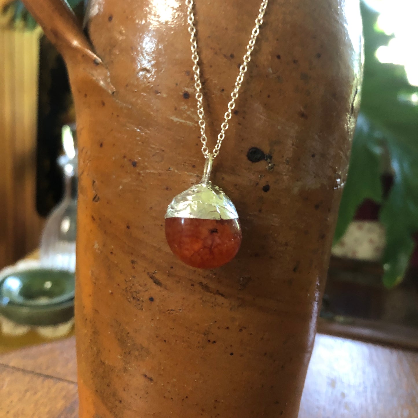 Artisan Made Rock Pendent Resembles a Snakeskin Agate Handcrafted Necklace 3/4in x 3/4in