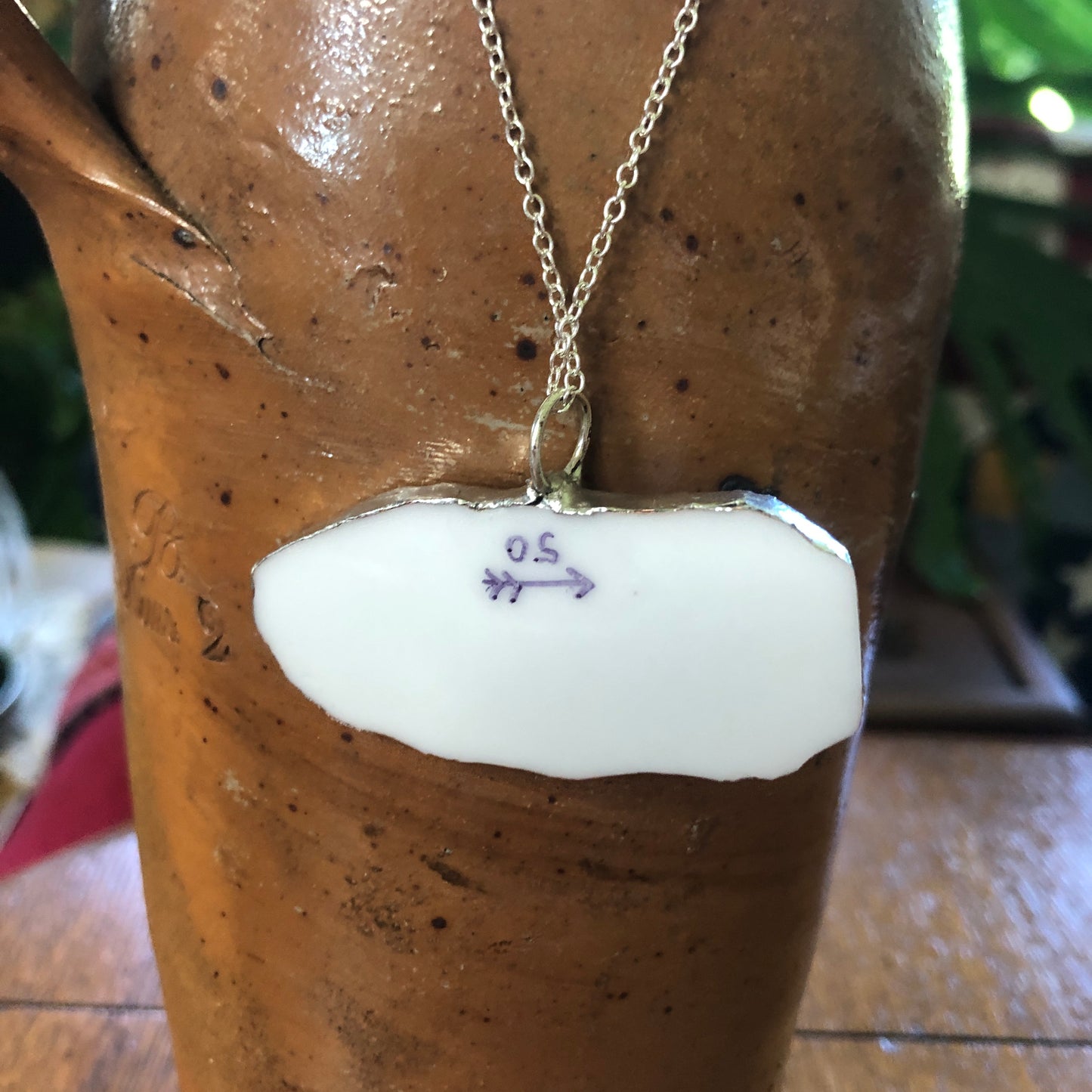 Broken Pottery Artisan Made Pendent Norcrest Hand Painted Plate Handcrafted Necklace 1in x 2in