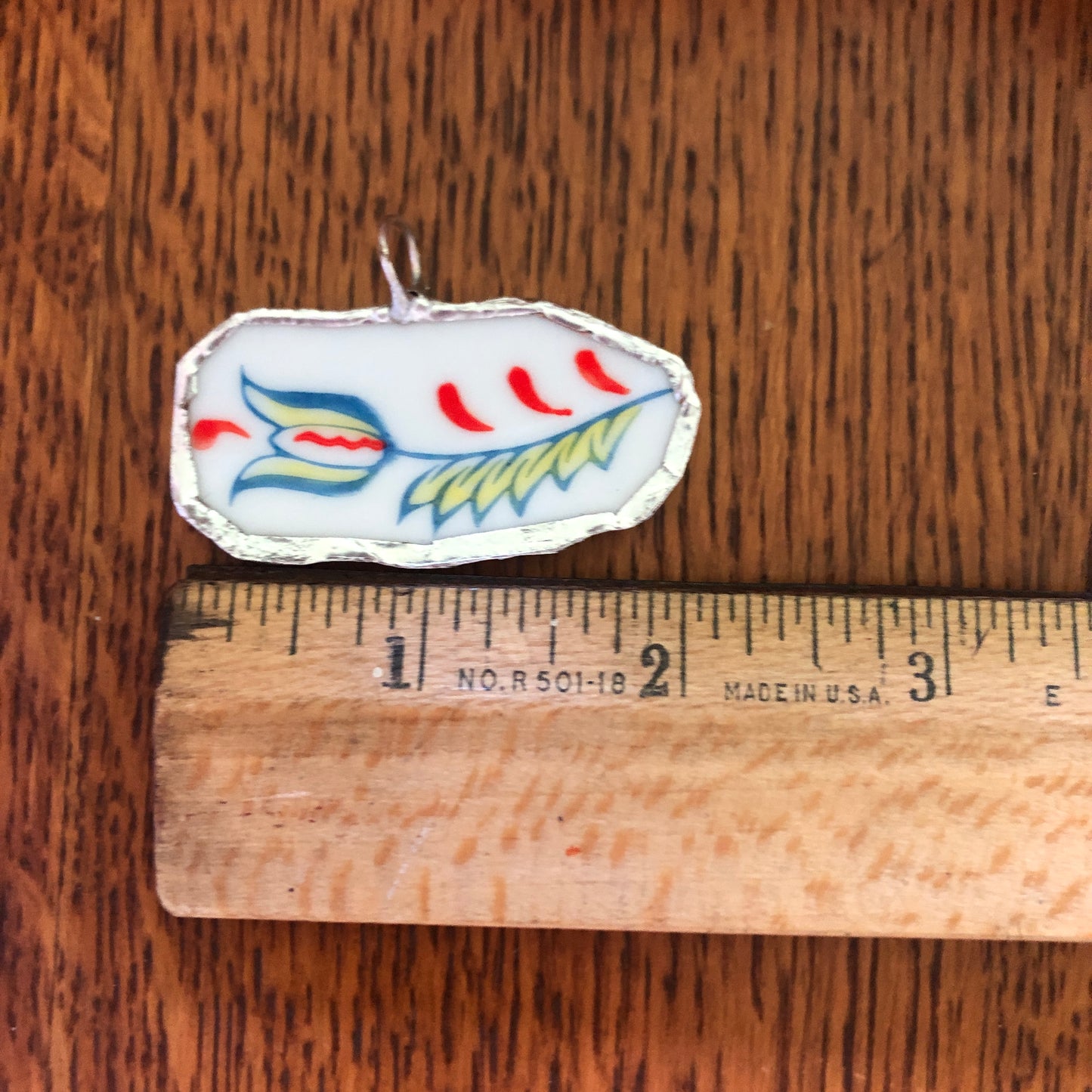 Broken Pottery Artisan Made Pendent Norcrest Hand Painted Plate Handcrafted Necklace 1in x 2in