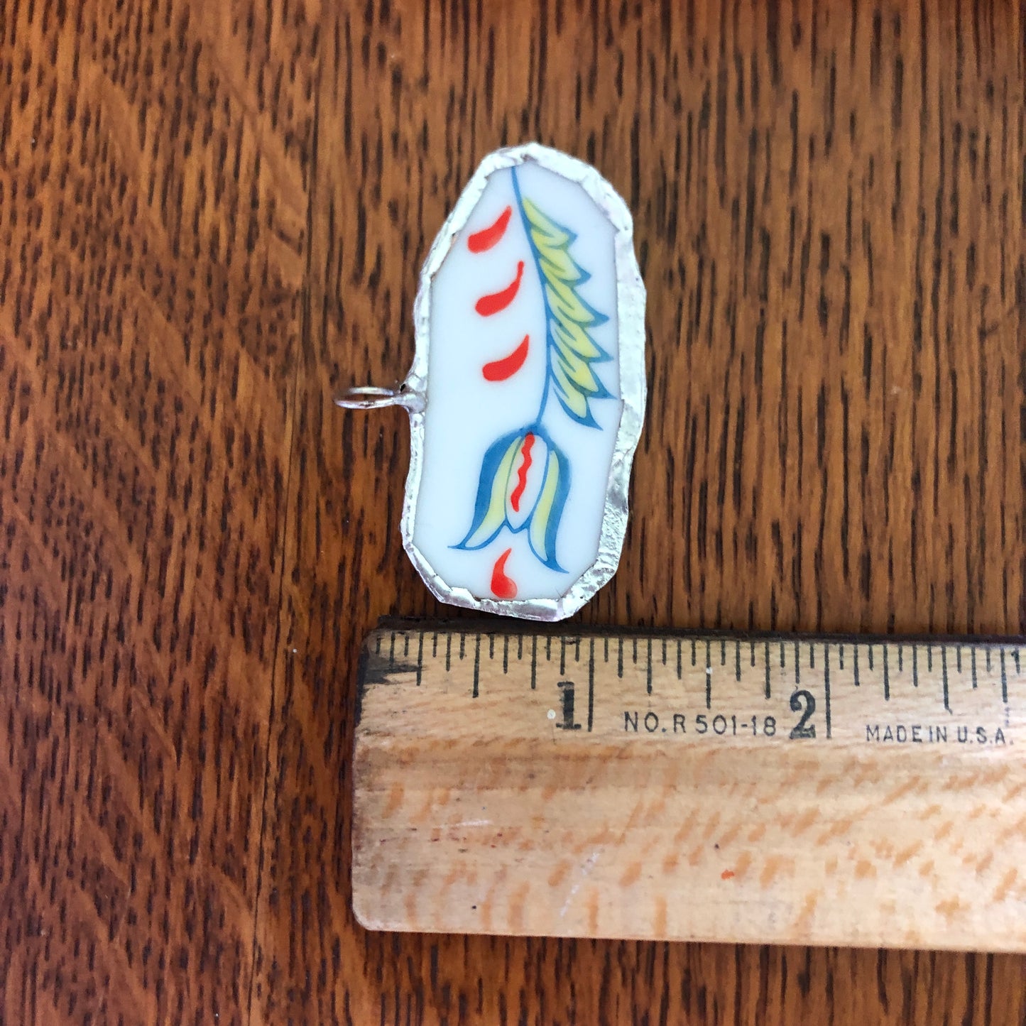 Broken Pottery Artisan Made Pendent Norcrest Hand Painted Plate Handcrafted Necklace 1in x 2in