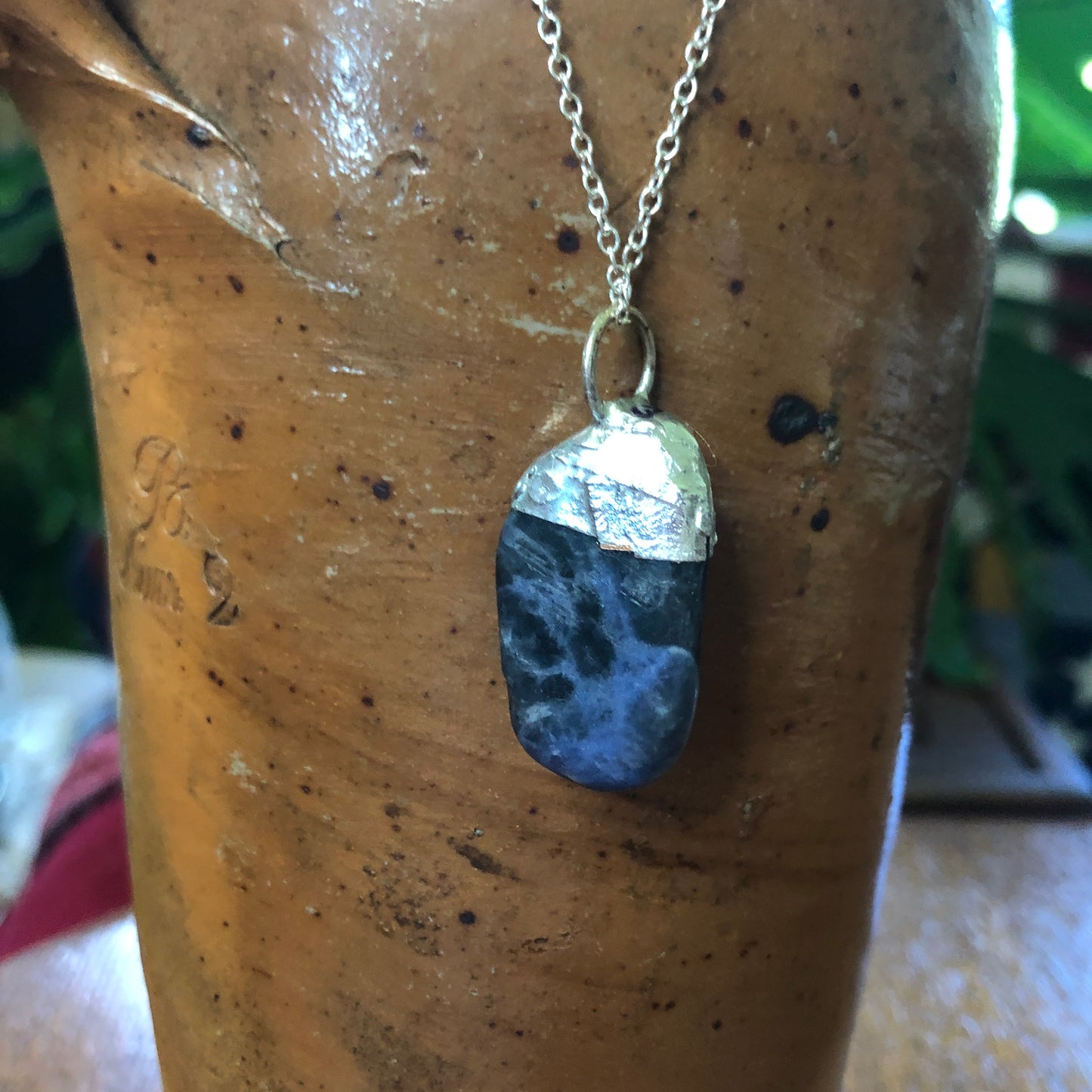 Artisan Made Rock Pendant Resembles Sodalite Handcrafted Necklace 3/4in x 1.25in