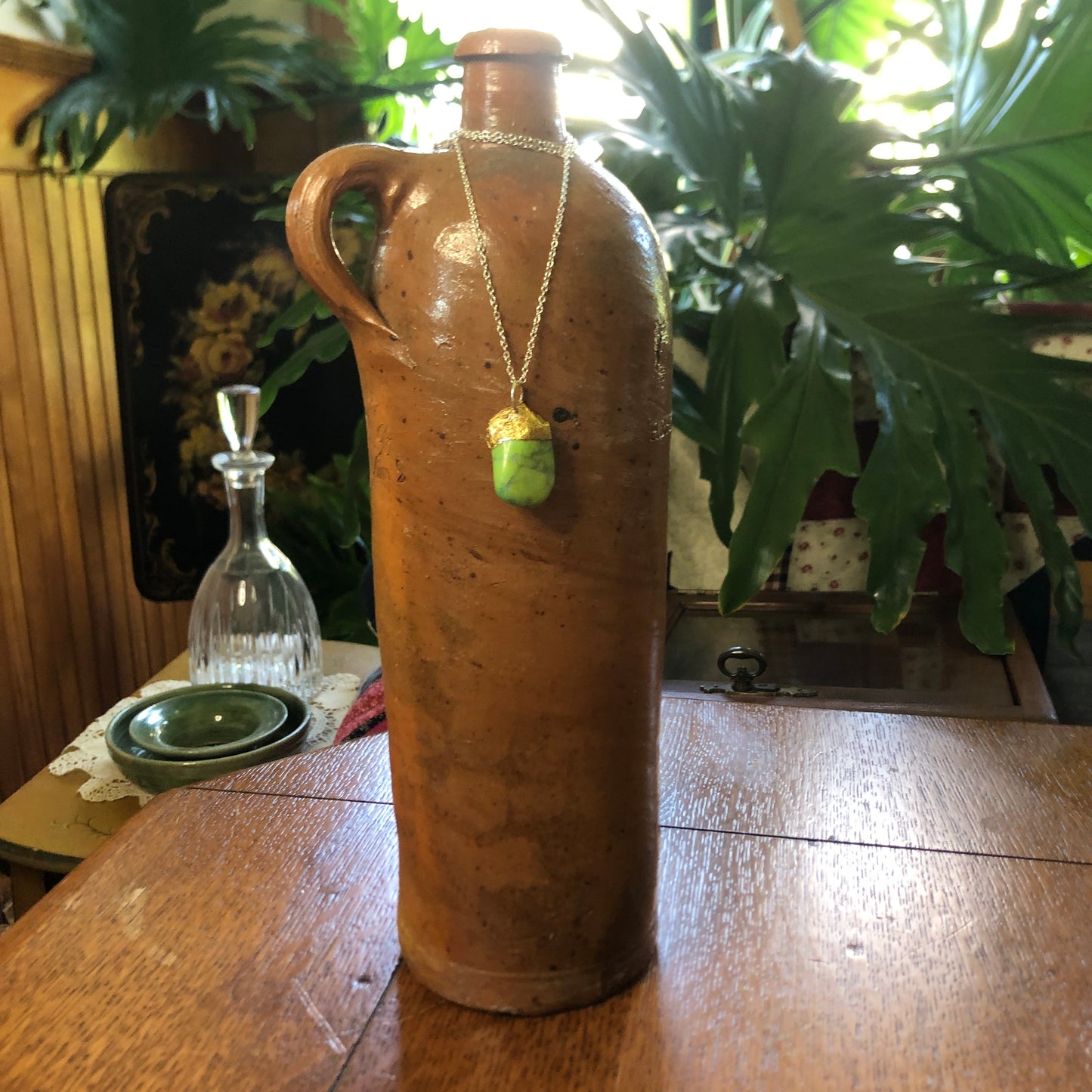 Artisan Made Green Rock Pendent Resembles a Gaspeite Handcrafted Necklace 1in x 1/2in