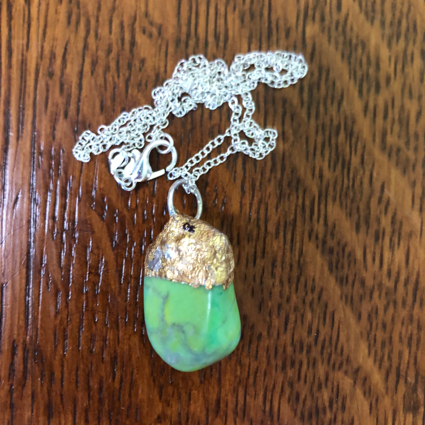 Artisan Made Green Rock Pendent Resembles a Gaspeite Handcrafted Necklace 1in x 1/2in