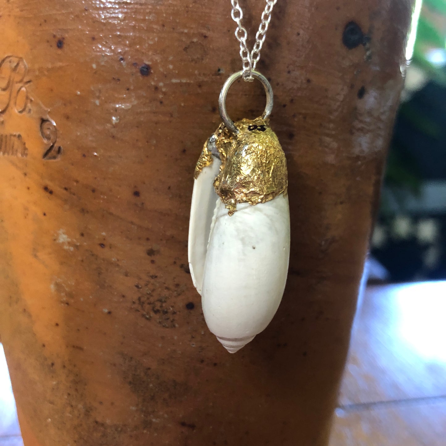 Olive Shell Artisan Made Pendent Handcrafted Sea Shell Necklace 1.5in x 1/2in
