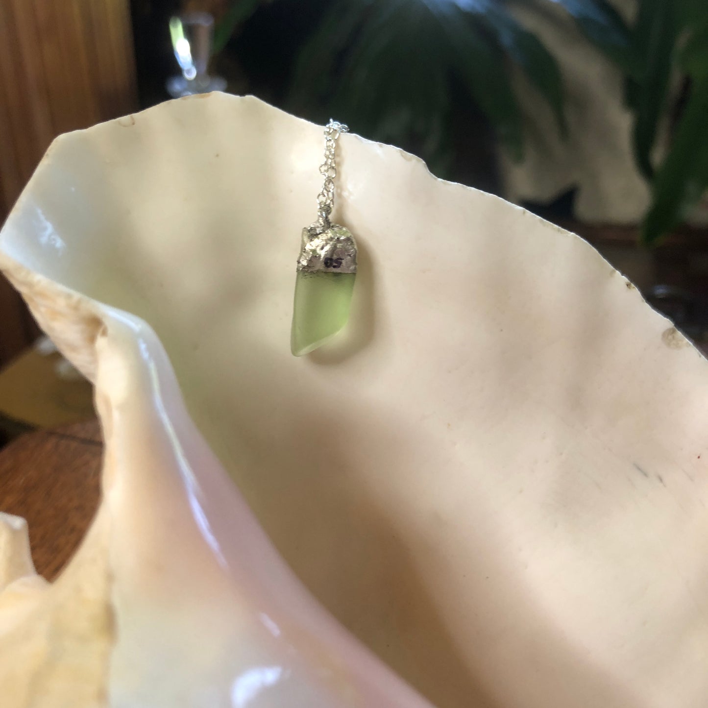 Erie Glass Artisan Made Pendent Green Uranium Glass Glow Glass 5/8 in x 3/8 in Handcrafted Necklace