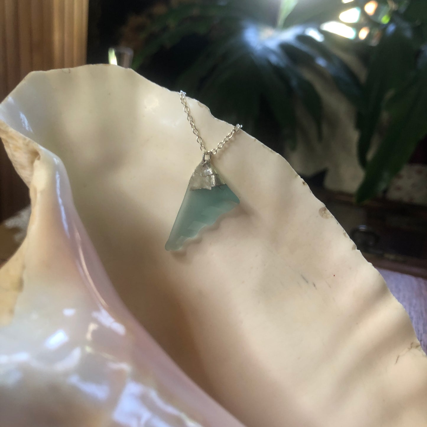 Erie Glass Sky Blue Artisan Made Pendant 3/8 in x 1 in Handcrafted Necklace