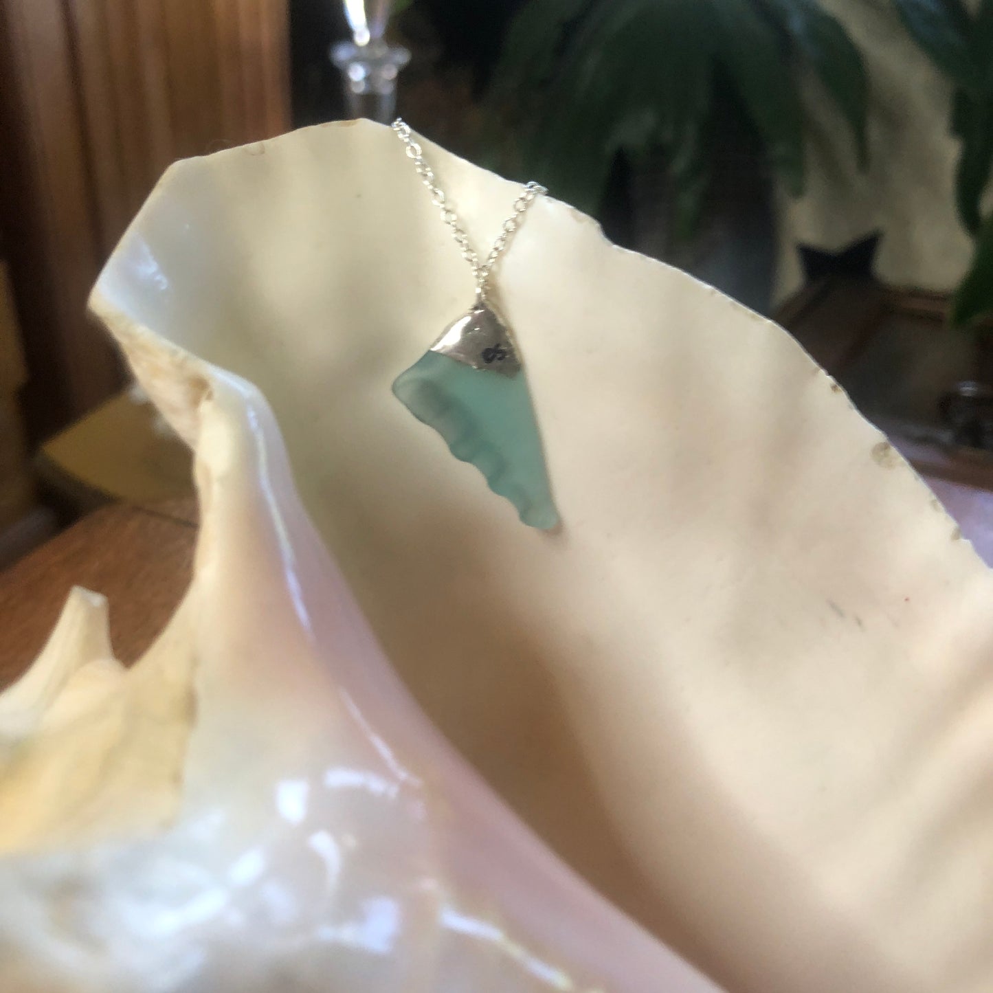 Erie Glass Sky Blue Artisan Made Pendant 3/8 in x 1 in Handcrafted Necklace