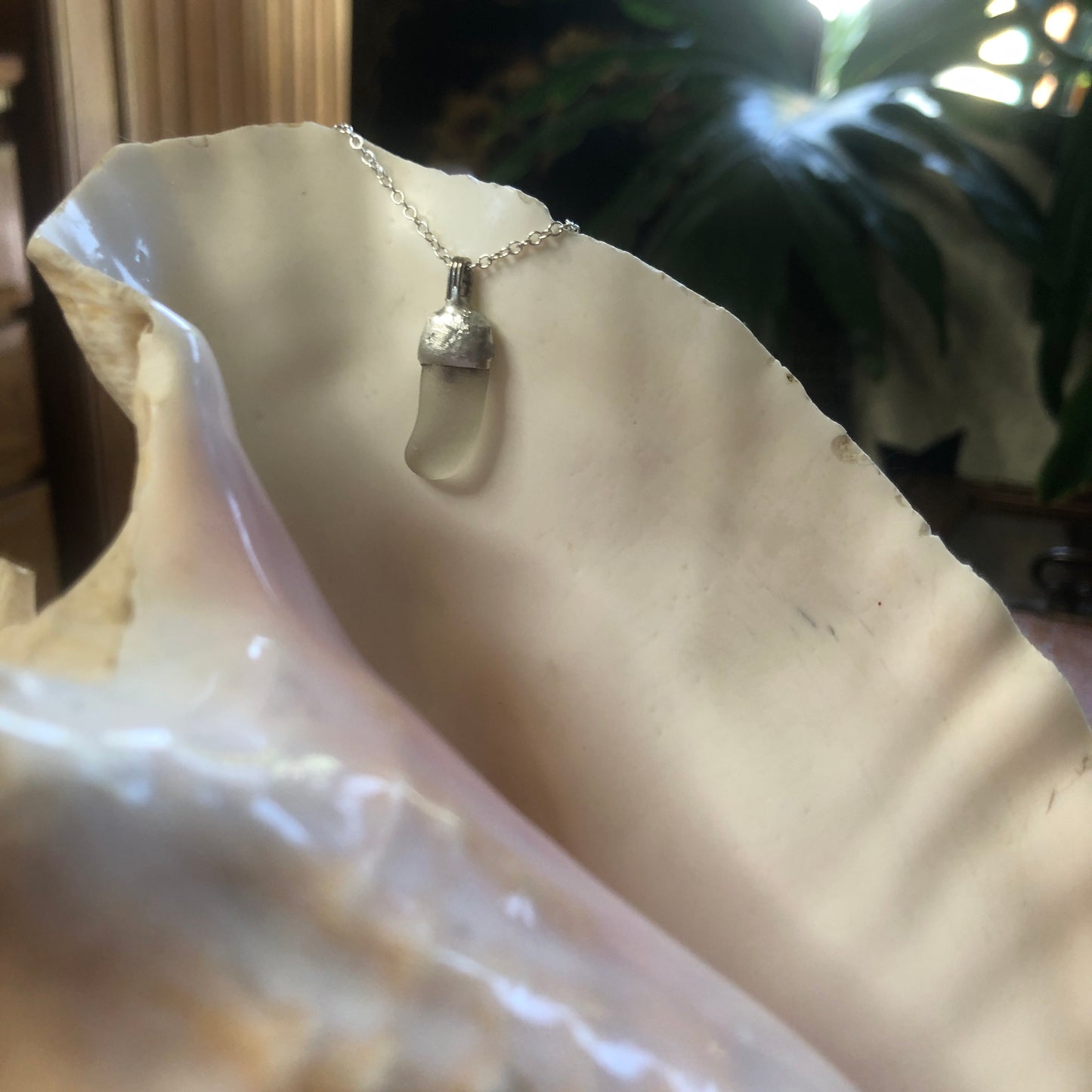 Erie Glass Artisan Made Frosted Pendent 3/8in x 7/8in Handcrafted Necklace