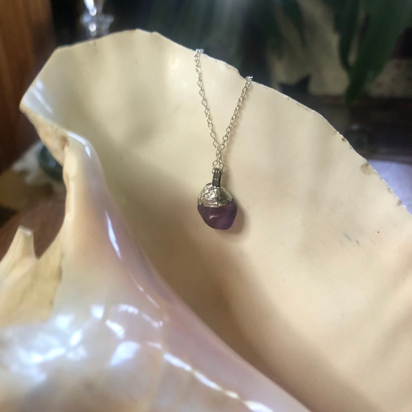 Artisan Made Rock Pendent Resembles Amethyst Handcrafted Necklace 1/2in x 1/2in