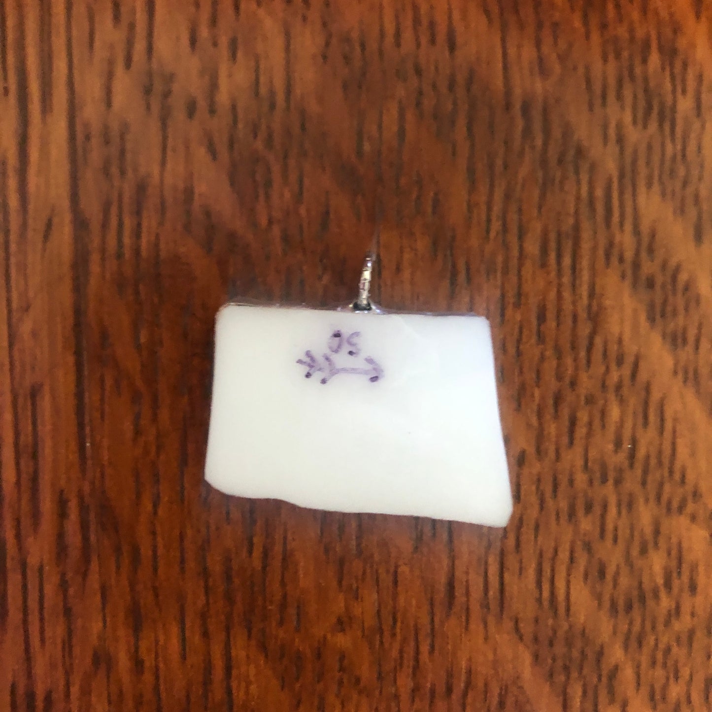 Broken Pottery Artisan Made Pendent Norcrest Hand Painted Plate Handcrafted Necklace 3/4in x 1in