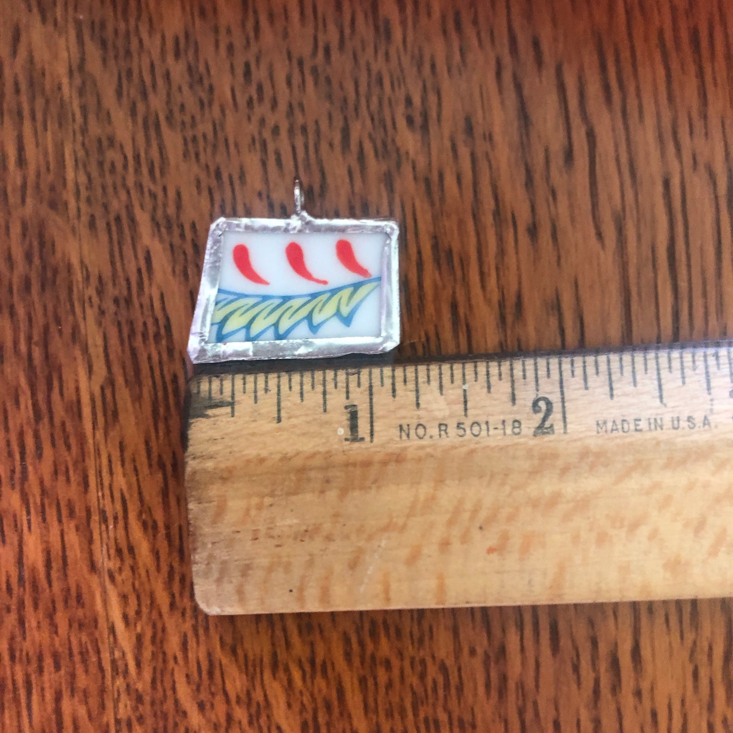 Broken Pottery Artisan Made Pendent Norcrest Hand Painted Plate Handcrafted Necklace 3/4in x 1in