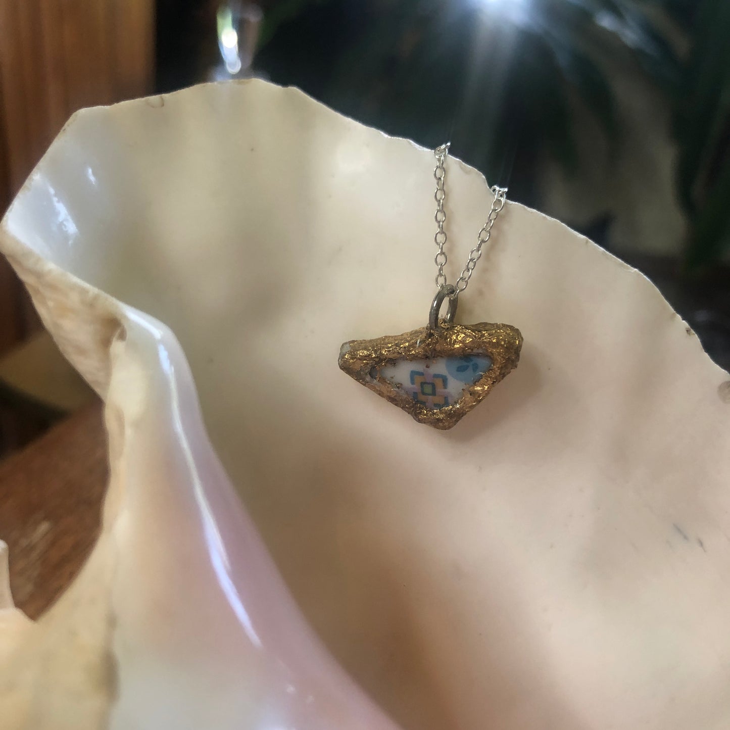 Broken Pottery Artisan Made Pendent Sango One World Japan Plate Handcrafted Necklace 3/4in x 1in