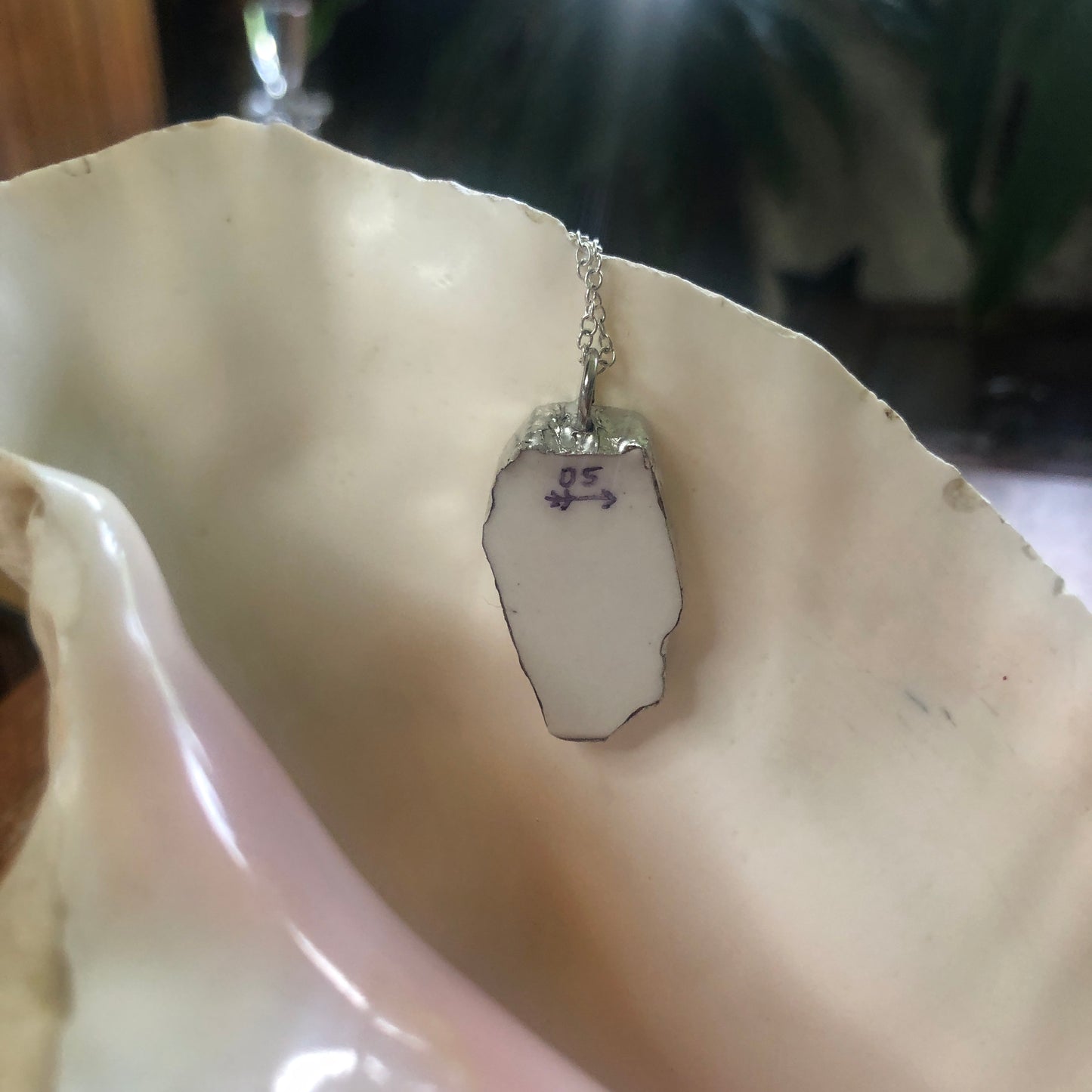 Broken Pottery Artisan Made Pendent Stoneware Flamingo Plate Handcrafted Necklace 1.25in x 3/4in