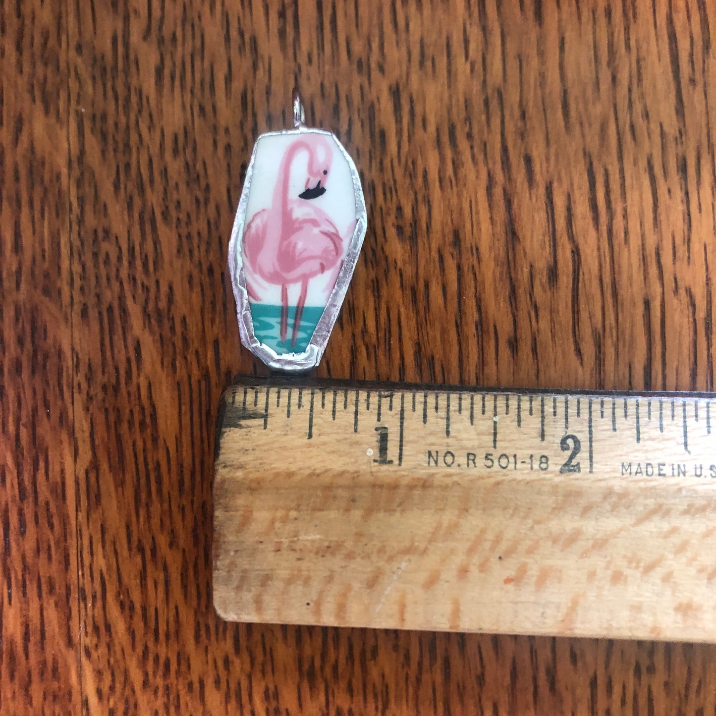 Broken Pottery Artisan Made Pendent Stoneware Flamingo Plate Handcrafted Necklace 1.25in x 3/4in