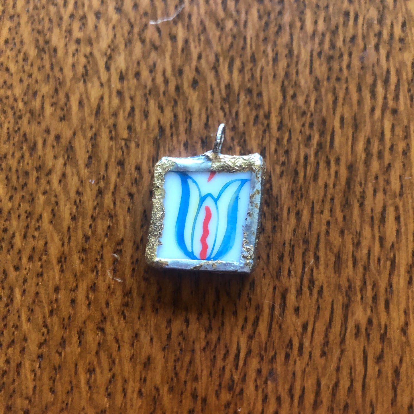 Broken Pottery Artisan Made Pendent Norcrest Hand Painted Plate Handcrafted Necklace 3/4in x 3/4in