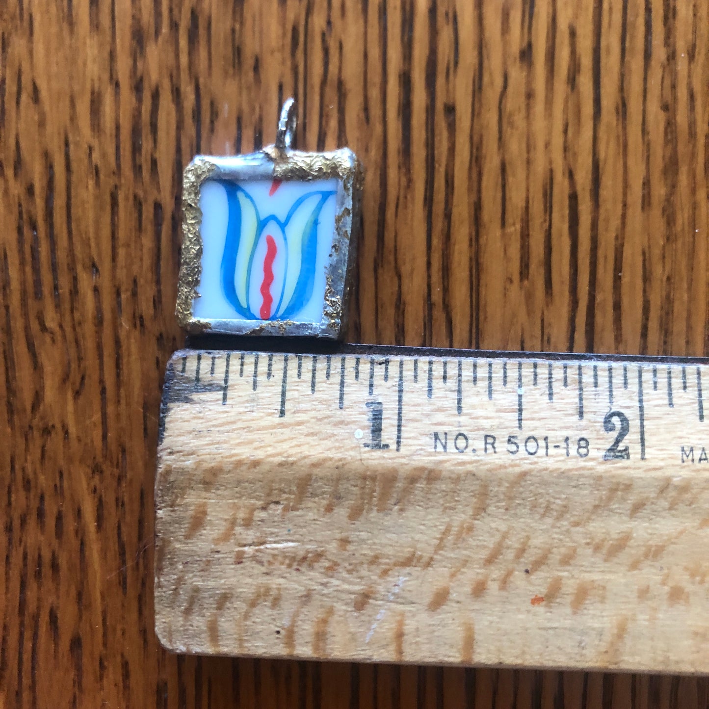 Broken Pottery Artisan Made Pendent Norcrest Hand Painted Plate Handcrafted Necklace 3/4in x 3/4in