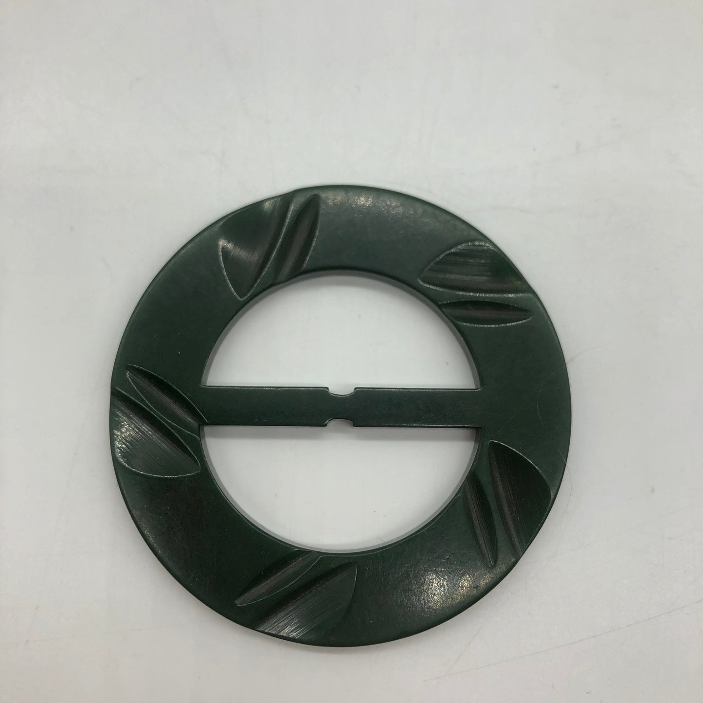 Green Carved Bakelite Buckle Scarf Holder