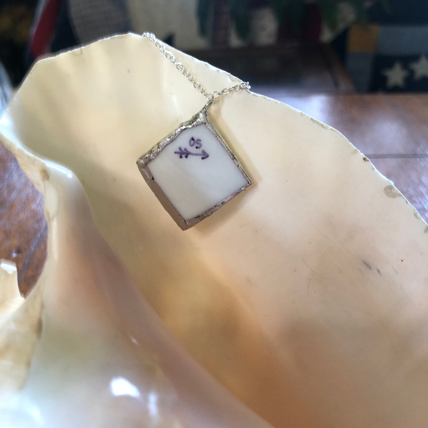 Broken Pottery Artisan Made Pendent Aladdin Fine China Fantasia Occupied Japan Plate Handcrafted Necklace 1.25in x 1.25in