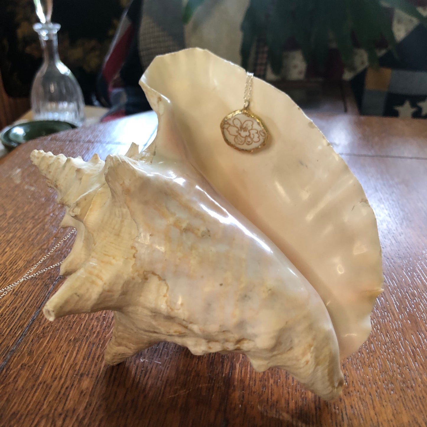 Broken Pottery Artisan Made Pendant Royal China Plate Handcrafted Necklace 1in x 7/8in