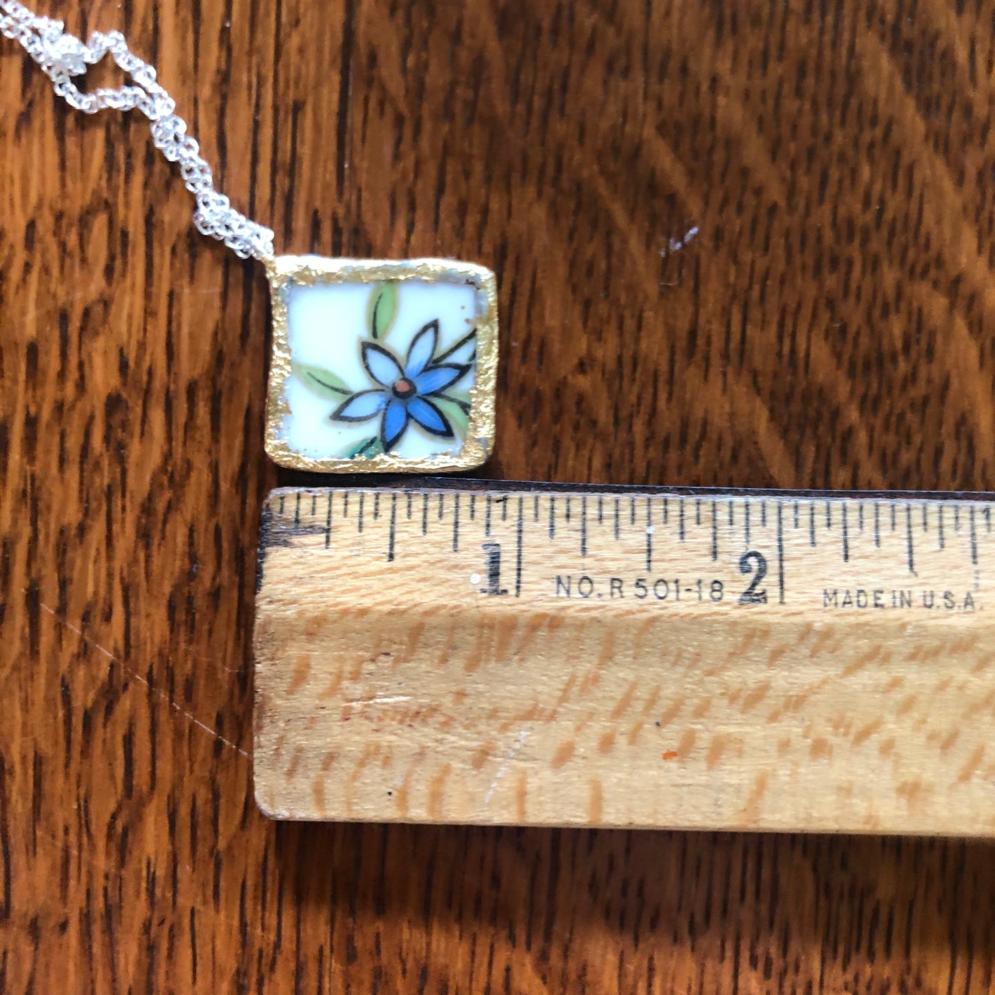Broken Pottery Artisan Made Pendent Aladdin Fine China Fantasia Occupied Japan Plate Handcrafted Necklace 1in x 1in