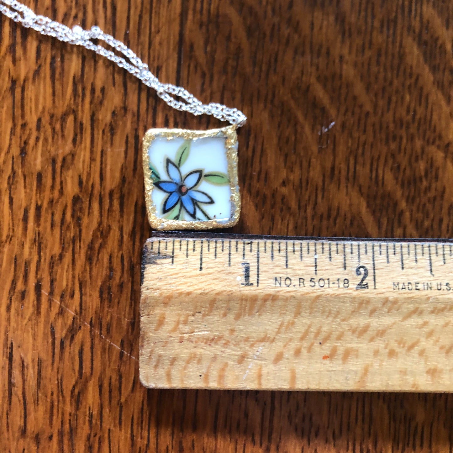 Broken Pottery Artisan Made Pendent Aladdin Fine China Fantasia Occupied Japan Plate Handcrafted Necklace 1in x 1in