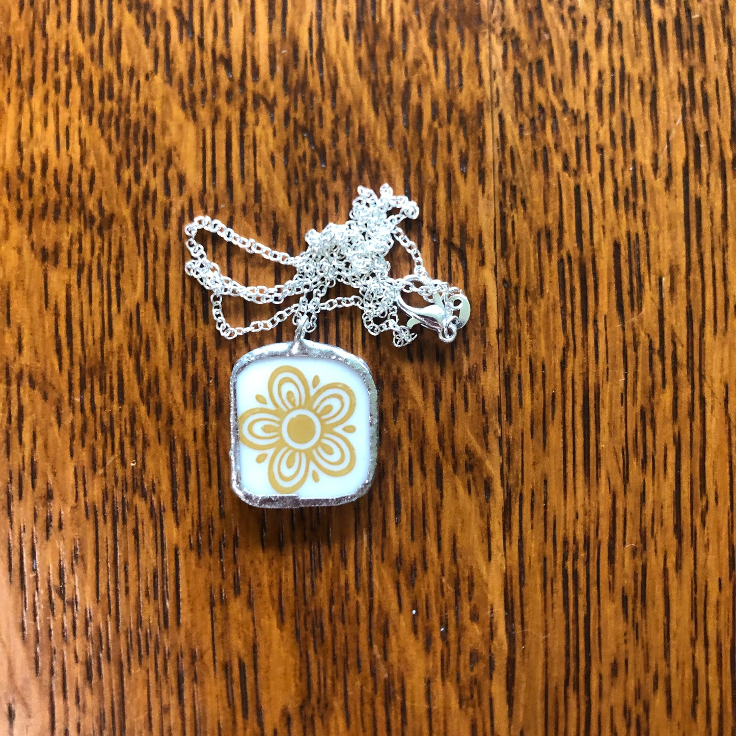 Broken Plate Artisan Made Pendent Corelle Butterfly Gold Plate Handcrafted Necklace 7/8in x 7/8in