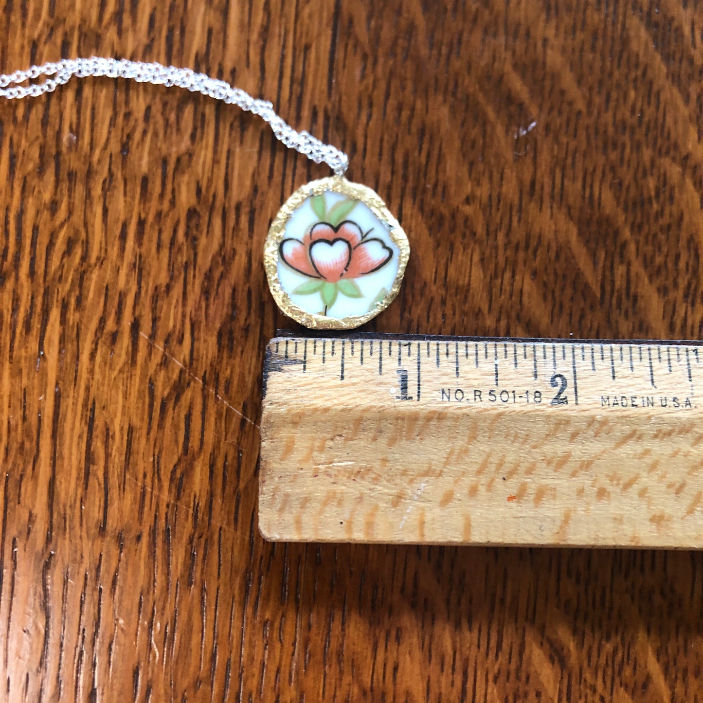 Broken Pottery Artisan Made Pendent Aladdin Fine China Fantasia Occupied Japan Plate Handcrafted Necklace 1in x 1in