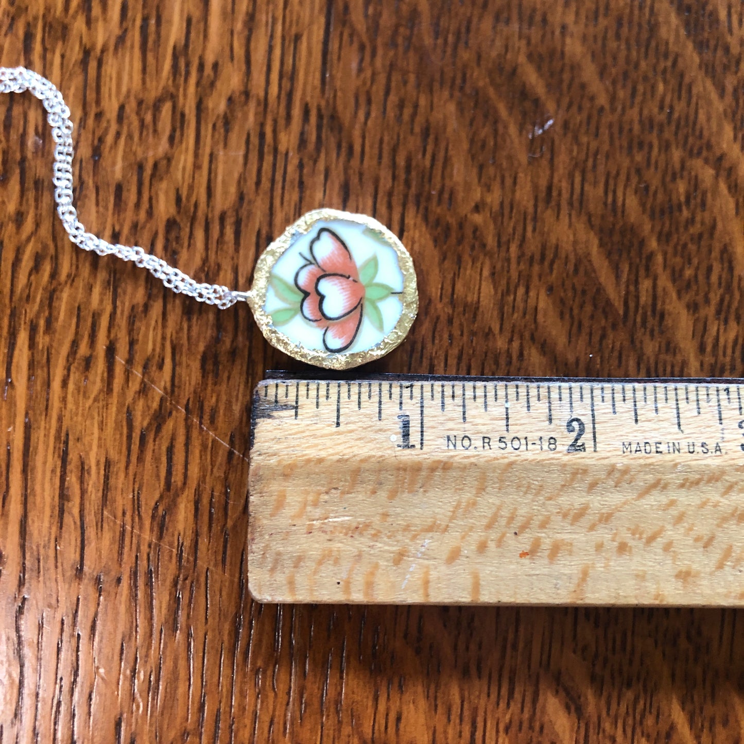 Broken Pottery Artisan Made Pendent Aladdin Fine China Fantasia Occupied Japan Plate Handcrafted Necklace 1in x 1in