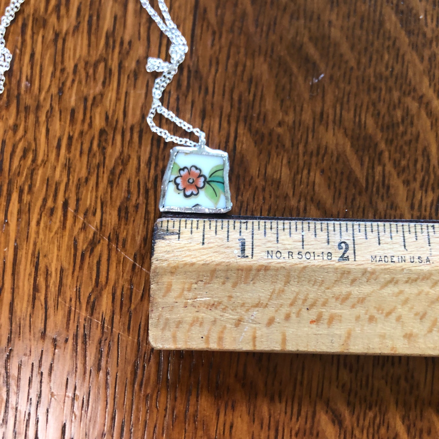 Broken Pottery Artisan Made Pendent Aladdin Fine China Fantasia Occupied Japan Plate Handcrafted Necklace 3/4in x 5/8in