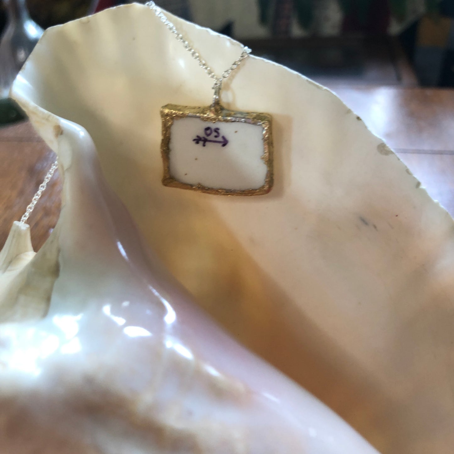 Broken Pottery Artisan Made Pendent Royal China Plate Handcrafted Necklace 1.25in x 1in
