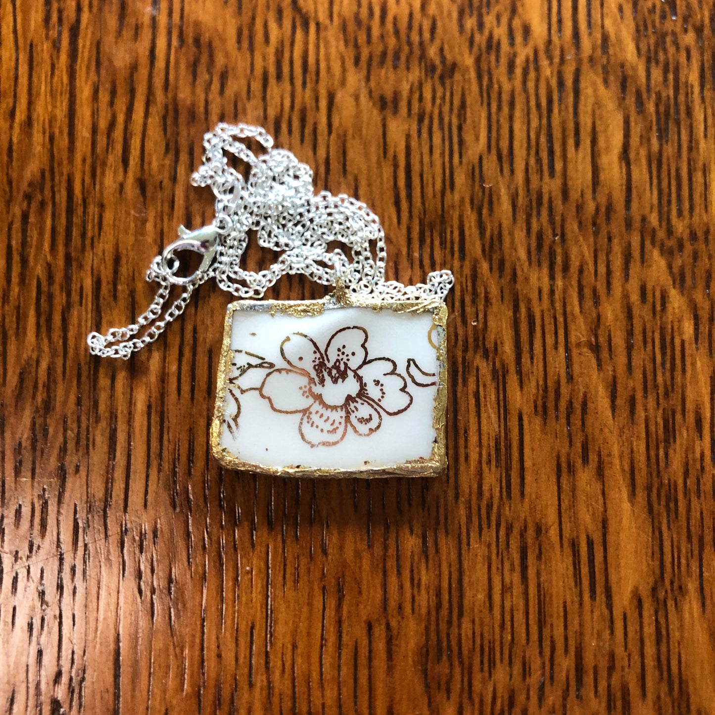Broken Pottery Artisan Made Pendent Royal China Plate Handcrafted Necklace 1.25in x 1in