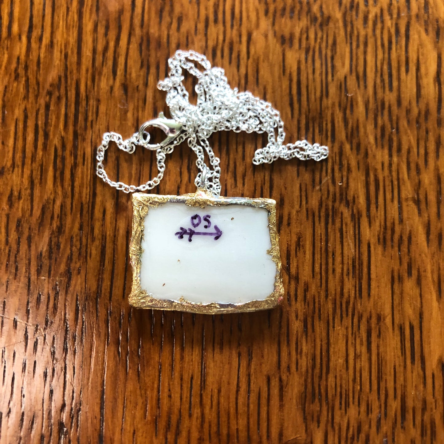 Broken Pottery Artisan Made Pendent Royal China Plate Handcrafted Necklace 1.25in x 1in