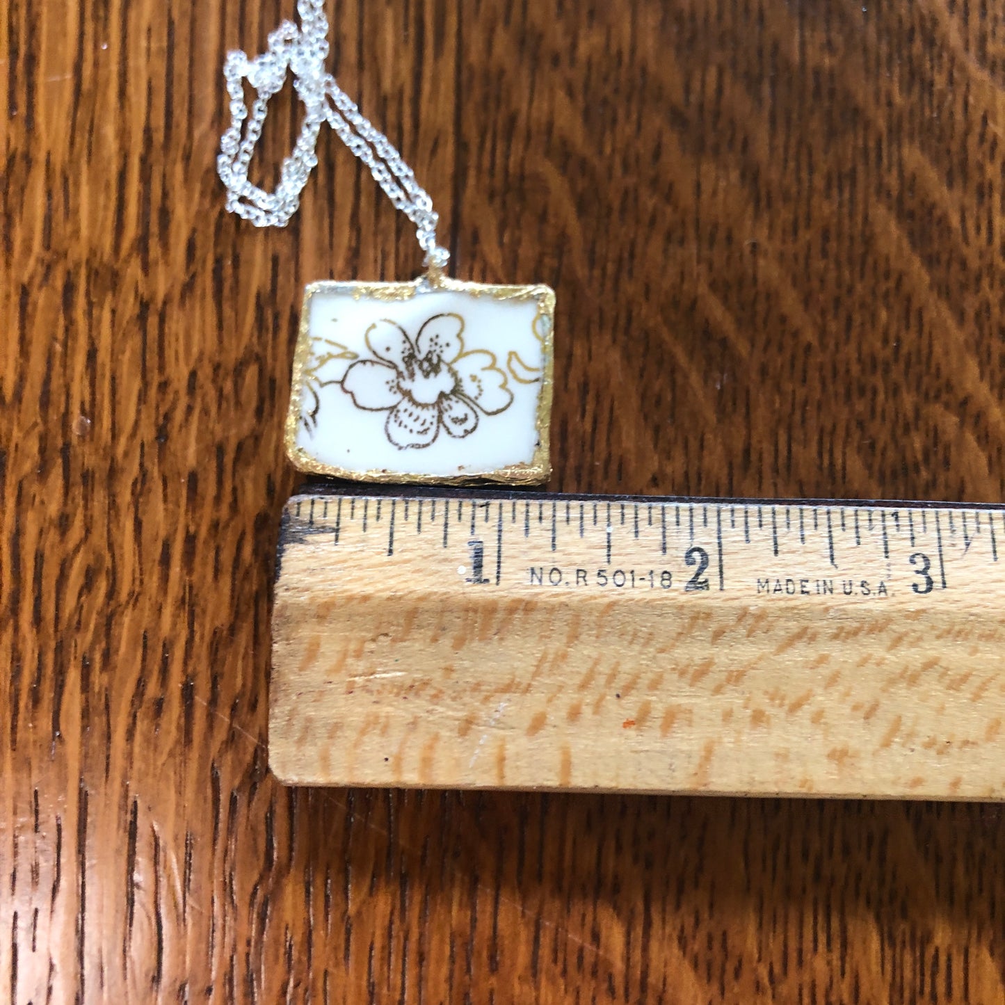 Broken Pottery Artisan Made Pendent Royal China Plate Handcrafted Necklace 1.25in x 1in